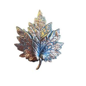 Antique Maple Leaf Brooch Pin Vintage Design Brass & Pewter Finish